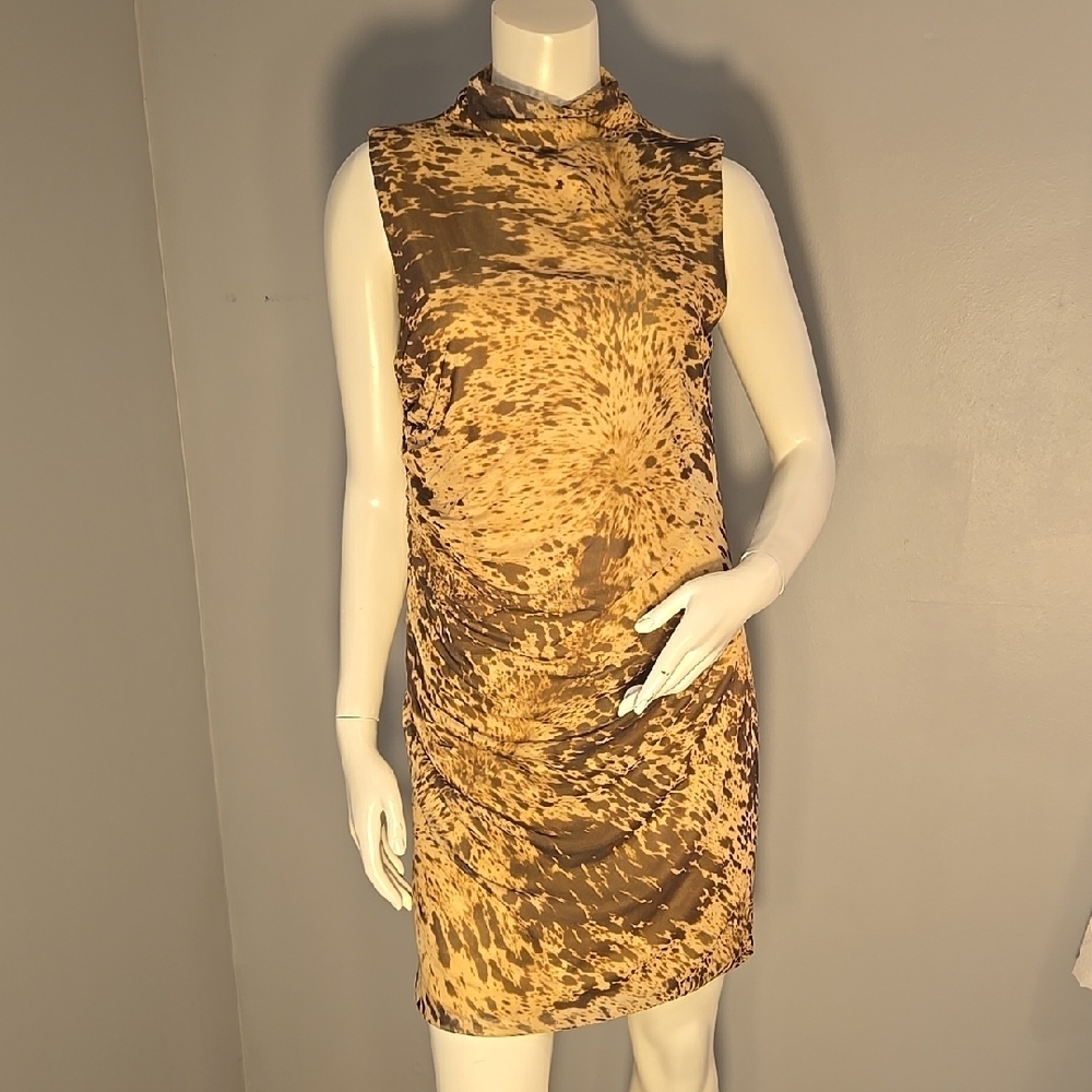 House of Harlow 1960 Brown & Tan Back Zip Side Shirred Mini Dress Size L